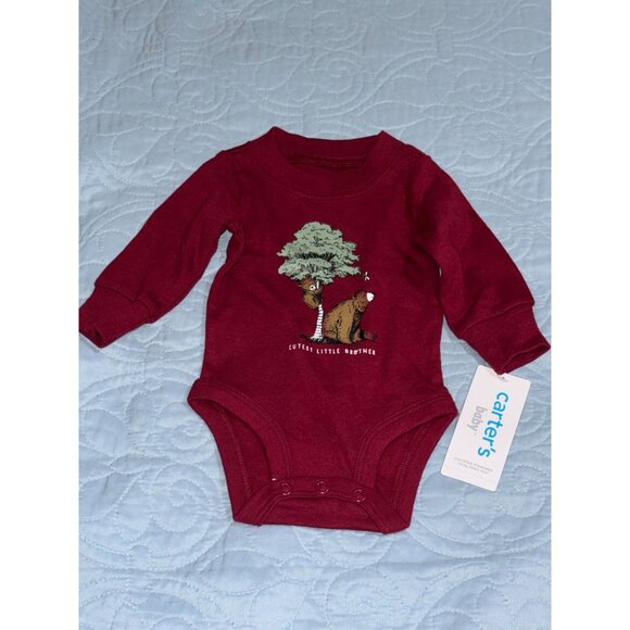 Carters Nighttime Explorer Long-Sleeve Burgundy Baby Onesie 18M 100% Cotton Set - Picture 1 of 8